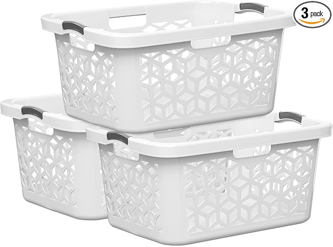 EconoHome Laundry Basket - Large 2 Bushel Laundry Basket with Handles - Stackable Plastic Hamper for Dirty Clothes - Storage Bin & Organizer for Bathroom, Bedroom - White, 70.5L Capacity – Heavy Duty by EconoHome