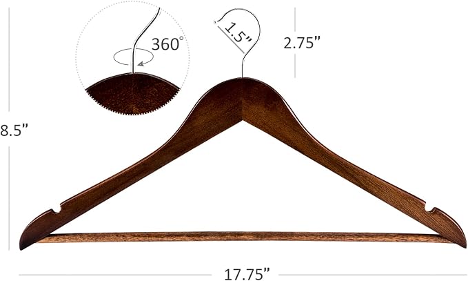 HOUSE DAY Bulk Wooden Hangers 100 Pack, Heavy Duty Wood Coat Hangers for Closet, Smooth Finish Woode Suit Hanger with Non Slip Pants Bar, Sturdy Wood Clothes Hanger for Shirts, Walnut - Image 8