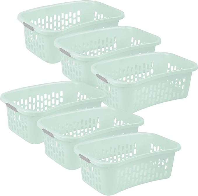 Sterilite 6 Pack HipHold Laundry Basket, Plastic Rectangle Clothes Hamper with Comfort Grip Handles & Reinforced Rim, 1.5 Bushel Capacity, Mint by Sterilite