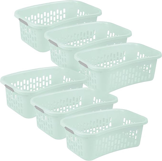 Sterilite 6 Pack HipHold Laundry Basket, Plastic Rectangle Clothes Hamper with Comfort Grip Handles & Reinforced Rim, 1.5 Bushel Capacity, Mint by Sterilite