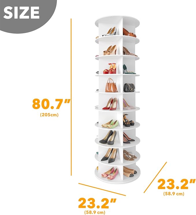 SpaceAid 9 Tier Rotating Shoe Rack Tower, Spinning Shoe Display Lazy Susan, Revolving 360 Shoe Rack Storage Round Carousel, Vertical Handbag Rotate Shoes Closet Organization (9-Tier White) - Image 2
