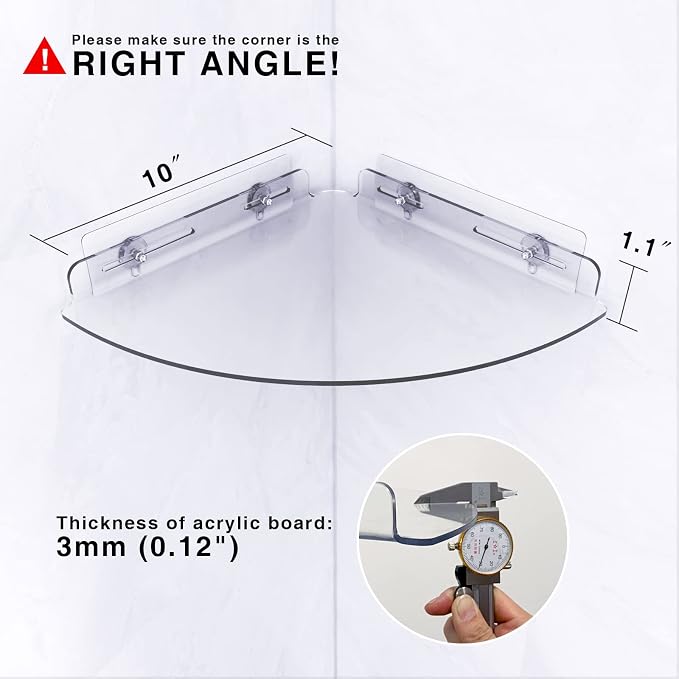 Bakzon Acrylic Corner Shelves, 2 Pack Adhesive Shower Caddy Organizer for Tile Walls, Wall Mounted Clear Bathroom Shelves for Inside Shower & Kitchen Storage - Image 2