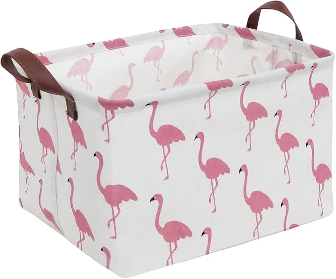 CLOCOR Rectangular Flamingo Storage Basket,Collapsible Cute Pattern Storage Bin,Waterproof Coating Storage Box with Handles,Gift Baskets, Shelf Basket (Flamingo) by CLOCOR