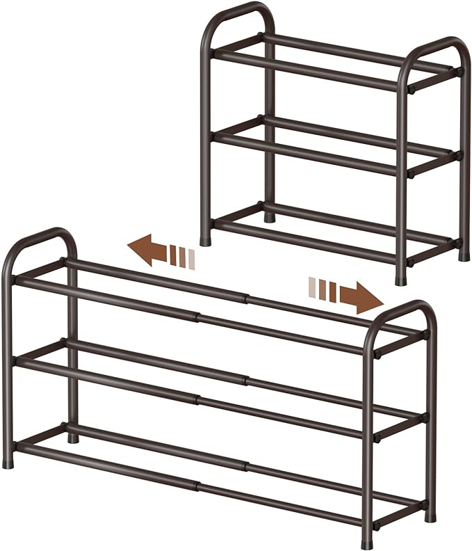 Gonfoam 3-Tier Expandable Shoe Rack,Adjustable Shoe Shelf Storage Organizer Heavy Duty Metal Free Standing Shoe Rack for Entryway Closet Doorway (Bronze) by Gonfoam