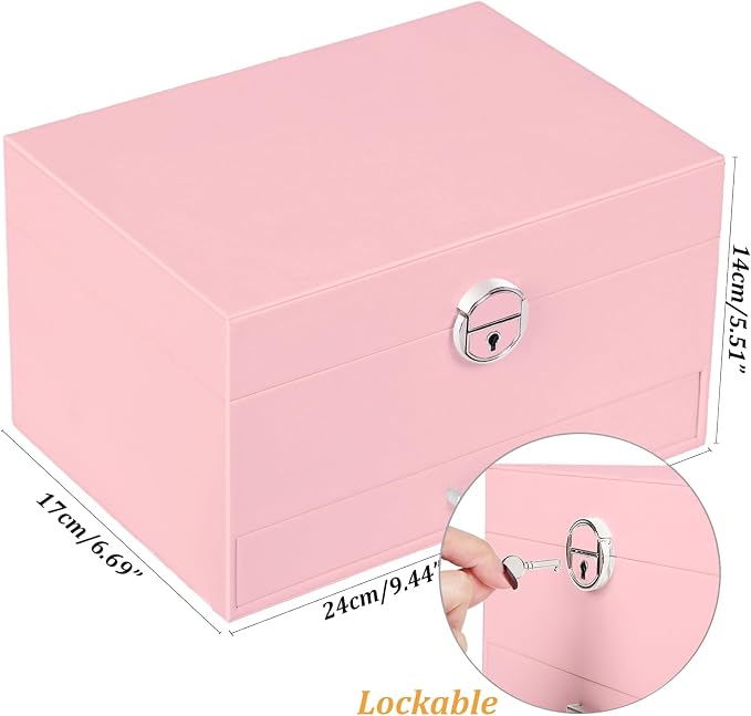 QBestry Earring Jewelry Box for Girls Pink, 5 Layers Jewelry Organizer with Lock Key Jewelry Boxes for Women Necklace and Earring Holder Organizer for Girls Teen Jewelry Box Earrings Case Xmas Gifts - Image 9