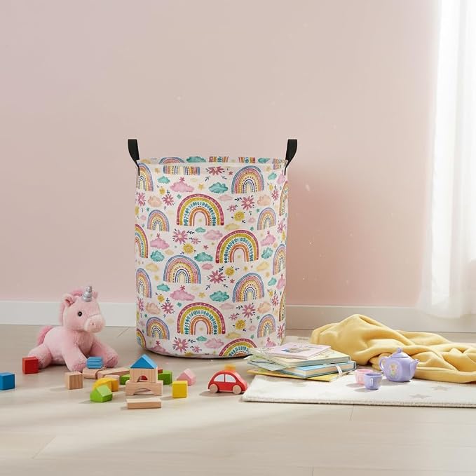 Baby Laundry Hamper kids laundry Basket Waterproof Laundry Bag for Bedroom Toy Clothes Organizer Room Décor(Pink Rainbow) - Image 5