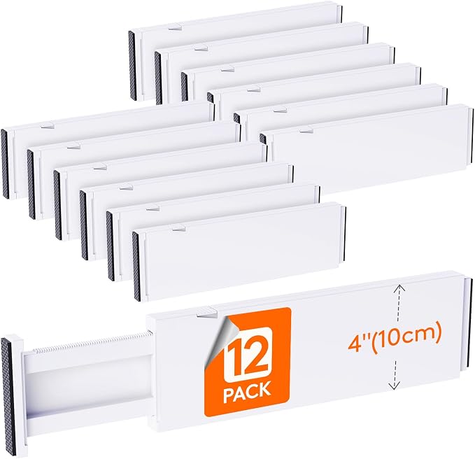 Lifewit 12 Pack 4" High Drawer Dividers 34-56cm/13.5-22" Adjustable Drawer Organizer for Clothes/Utensils, Expandable Drawer Separator in Dresser/Kitchen/Bedroom/Office Organization & Storage White by Lifewit