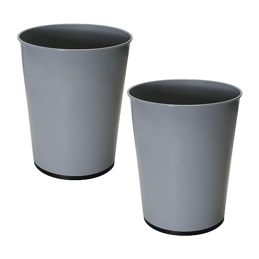 Bath Bliss 5 Liter Small Wastebasket | 2 Pack | Round Open Top | Trash Can | Bathroom | Bedroom | Kitchen | Office | Dorm | Disposal Waste Bin | Garbage | Grey by BathBliss