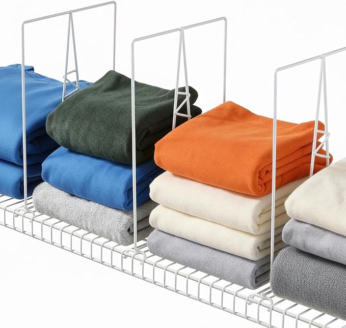 Wire Shelf Dividers - White Closet Organization & Storage Organizer - No Tool Shelf Divider for Wire Shelves - Metal Shelf Accessories – for 12“ Deep Wire Shelves – Tall 16” Height – 4 Pack by Unknown