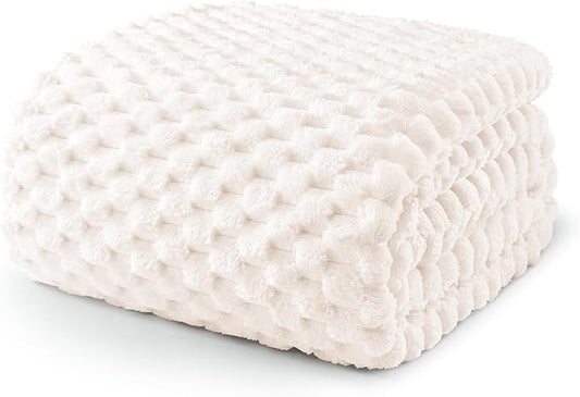 Exclusivo Mezcla Fleece Queen Blanket for Bed, Extra Large Fuzzy Ivory Bed Blankets, Soft Cozy Plush Sofa Throws for All Seasons, 90x90 Inches