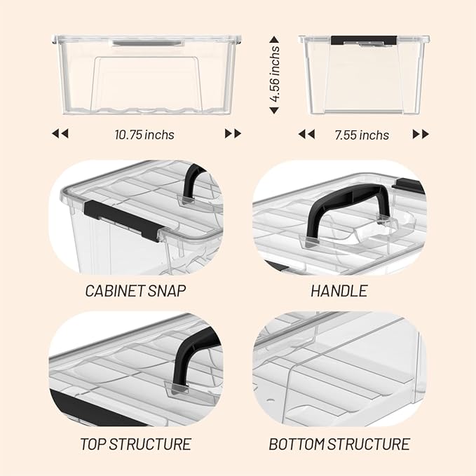 Clear 9-Pack Plastic Storage Bins with Lids, 6 Quart Stackable Containers Organization with Latch Buckle