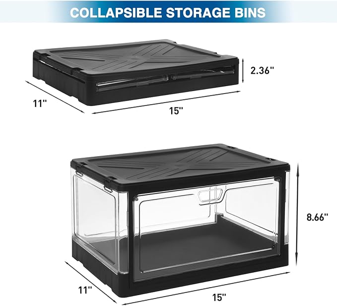 HYBRIDEAS 3-Pack Clear Stackable Storage Bins with Lids Magnetic Doors Open Front Foldable Folding Plastic Craft Containers Large Closet Organizers Box for Bedrooms Living Rooms Study 24 QT - Image 2