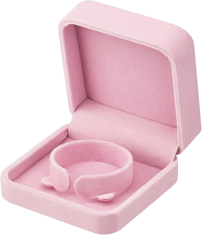 LETURE 4 Pieces Classic Velvet Bracelet Bangle Pendant Necklace Gift Box, Travel Jewelry Box Display Storage Case for Gift, Wedding, Engagement, Proposal, Birthday (4PCS Bracelet-PINK) - Image 3