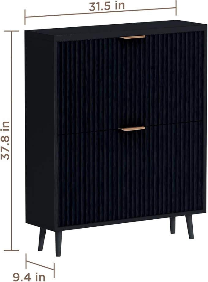 Shoe Cabinet Storage,Modern Freestanding Organizer with 2 Flip Drawers,Narrow Shoe Rack Cabinet for Entryway,Black - Image 2