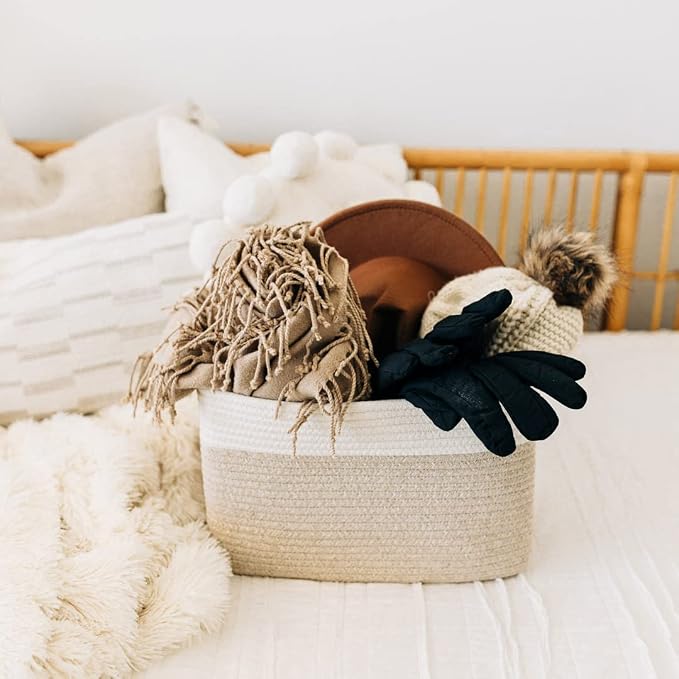 OrganiHaus Cotton Rope Basket for Shelf - Woven Storage Basket for Organizing, Closet & Toy Storage - Light Honey/Off-White - 15x9x10 - Image 4