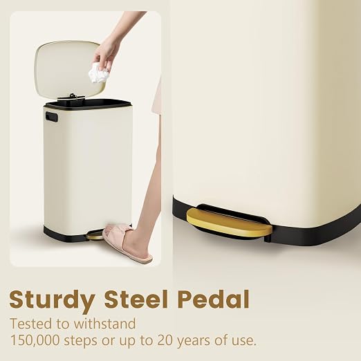 ELPHECO Kitchen Trash Can with Lid Soft Close, 13 Gallon / 50L Stainless Steel Pedal Garbage Can, Heavy-Duty Fingerprint Proof Step Wastebasket with 20 Bags, Removable Bucket, Home Office, Cream Beige - Image 6