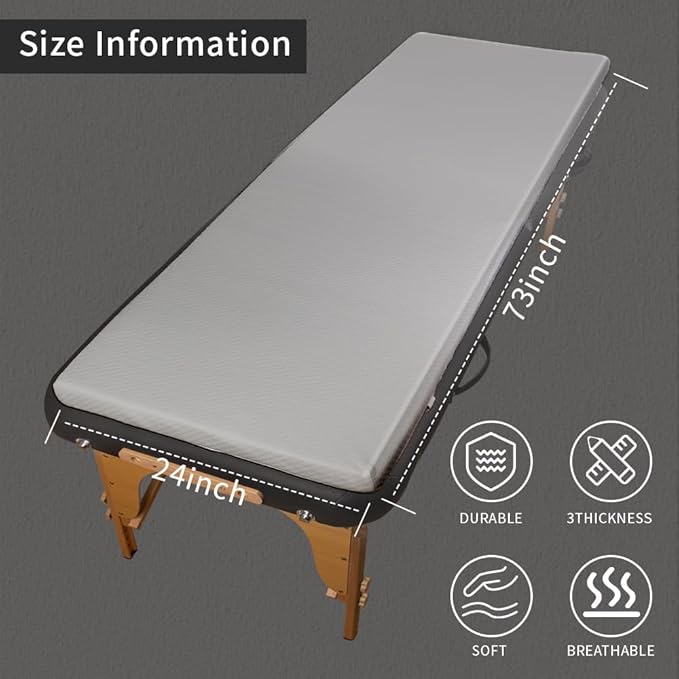 Grey 73x24x2 inch Memory Foam Massage Table Topper with Removable Cover-Elastic Bands Non-Slip-Lash Bed Cushion for Beauty and Massage
