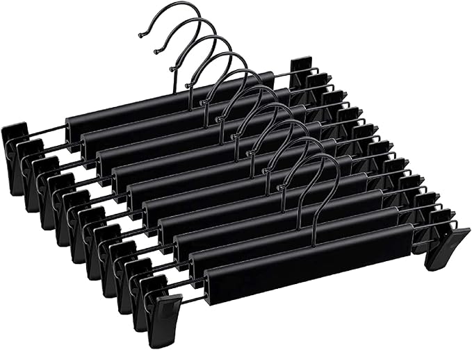 Skirt Hangers，Pants Hangers with Clips，360 ° Swivel Hooks Space Saving Hangers for Pants, Skirts, Clothes, Jeans (10Pack, Black) by Lamitocs
