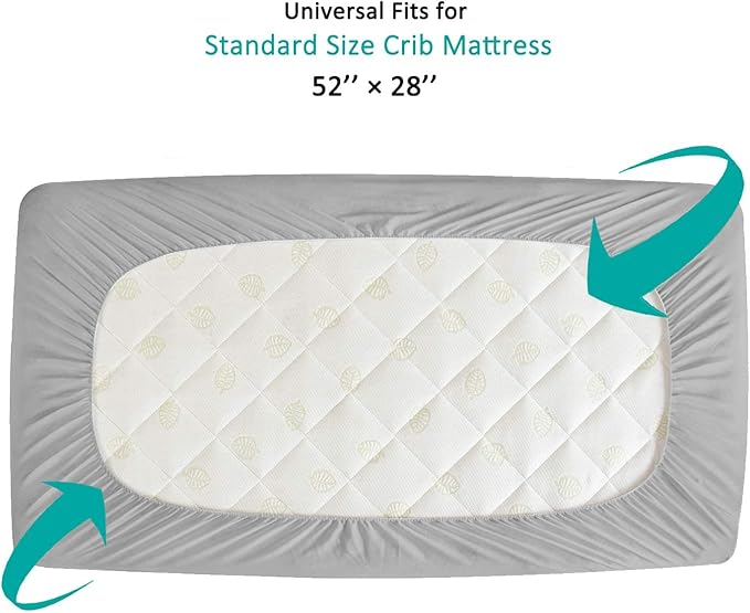 Waterproof Crib Mattress Protector Pad Cover, Crib Mattress Protector Sheets Fitted, Viscose Terry Surface, Ultra Soft and Skin-Friendly, Washer & Dryer Friendly, Grey