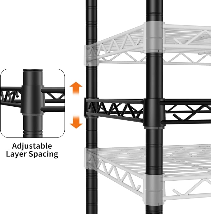 SINGAYE 4 Small Shelves Storage Shelf Wire Shelving Unit Metal Shelf Adjustable Organizers Storage Shelving with Wheels for Bathroom Laundry Room Kitchen Pantry11.5”D x 17.5”W x 30.5”H Black - Image 4