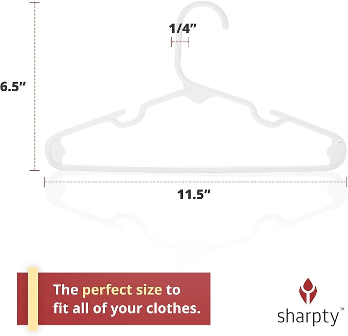 Sharpty Kids Plastic Hangers, Children's Hangers for Baby, Toddler, and Child Clothes - Everyday Standard Use - Ideal for Boys and Girls Closet, Clothing, Pants, Coats, and More - White, 40 Pack - Image 3