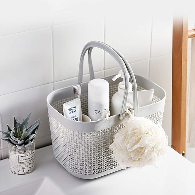 UUJOLY Plastic Organizer Storage Baskets with Handles, Shower Caddy Bins Organizer for Bathroom and kitchen (3 Pack, Grey) - Image 2