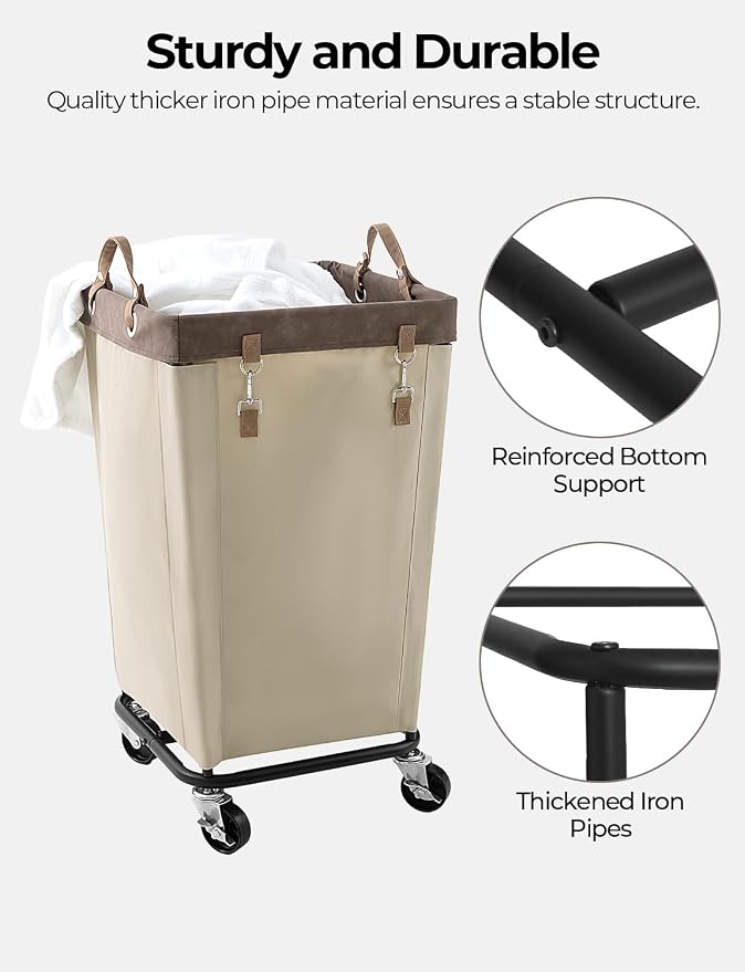 StorageWorks 160L Laundry Basket with Wheels, Large Rolling Hampers for Clothing Organizer, Dirty Clothes Basket for Hotel, Home, Closet, Dorm, Light Khaki - Image 4