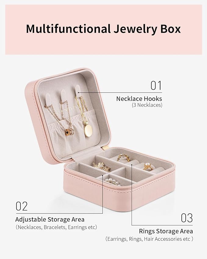 VLANDO Travel Jewelry Box, Small Jewelry Travel Organizer Case for Girls Women - Pink*6 pack - Image 3
