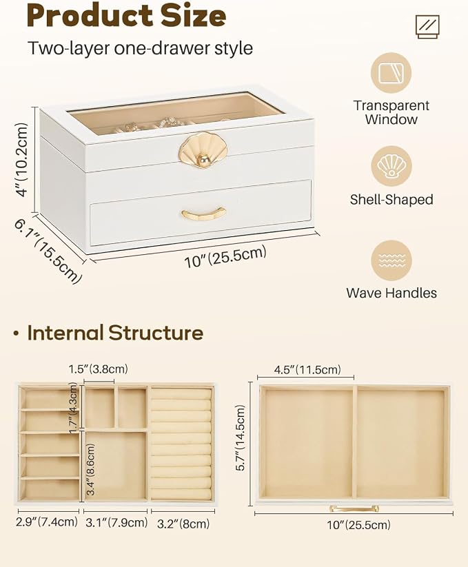 Enthralite Jewelry Box with 1 Drawer: Display Organizer for Earrings Necklaces - Gift for Girls Women (White) - Image 6