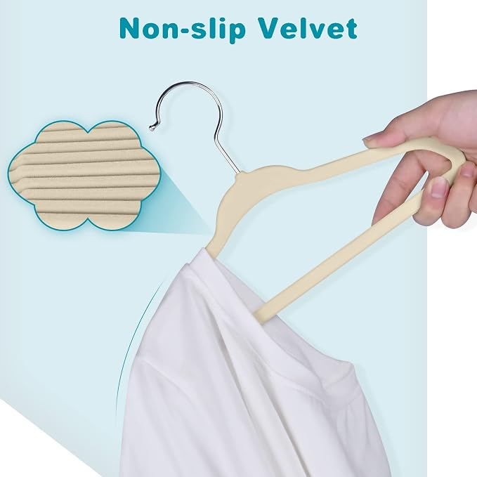 BAGAIL 50 Pack Kids Velvet Hangers 11 Inches Children's Clothes Hangers Non-Slip Baby Hangers for Infant/Toddler (Ivory) - Image 4