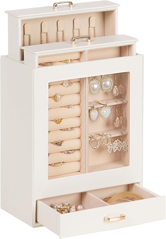 Mothers Day Gifts Homde Jewelry Organizer Girls Women Jewelry Box for Necklaces Rings Earrings Gift Bracelets Storage Case (White + Gold) by Homde