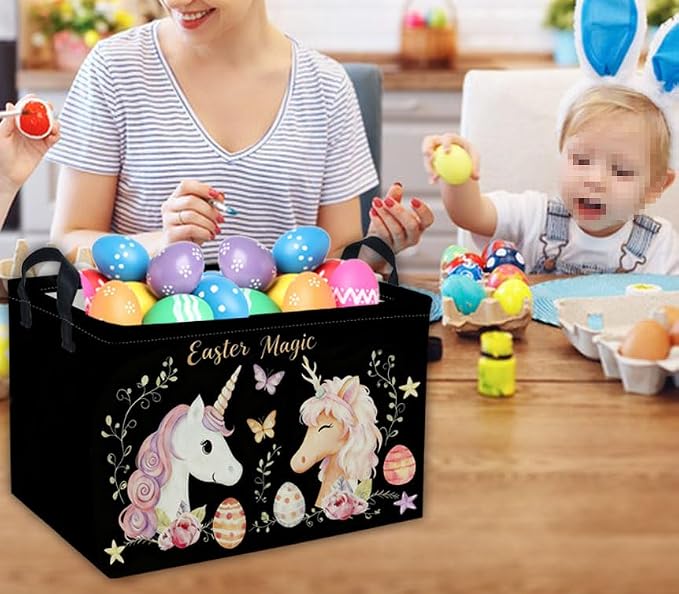 Rectangular Easter Unicorn Baskets Gift Basket Empty Kids Storage Bins Baby Girls Basket Kids Toy Storage Bin Organizer Box Room Decor for Home(Unicorn) - Image 6