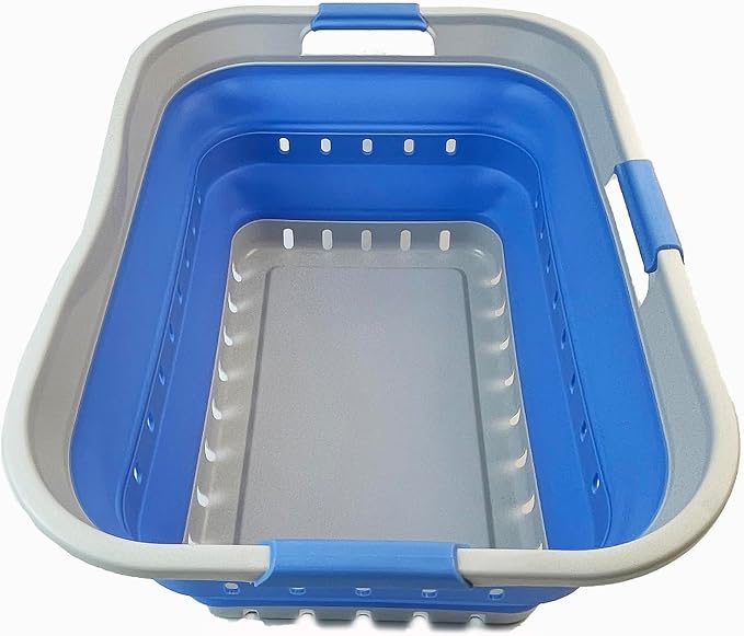 SAMMART 42L (11 gallon) Collapsible Plastic Laundry Basket - Foldable Pop Up Storage Container/Organizer - Space Saving Hamper/Basket (1, Grey/Little Boy Blue) by SAMMART