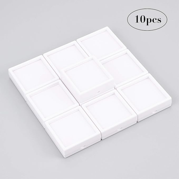 BENECREAT 10PCS White Gemstone Display Box Square Acrylic Jewelry Box Container(2.4x2.4x0.8) with Clear Top Lids and Sponge Inside for Gems, Jewelry Packing - Image 7