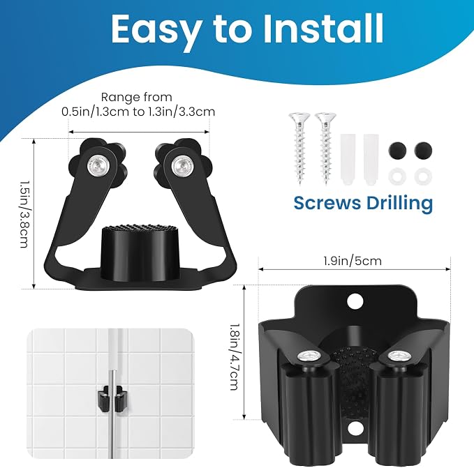 Broom Holder Wall Mount, 7PCS Broom Hanger Wall Mount, Stainless Steel Heavy Duty Mop Holder Broom Mop Hanger Wall with Screws, Garden Outdoor Tool Organizer Rack Broom Hanger (Black) - Image 2