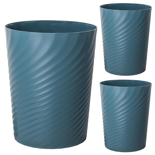 UUJOLY Plastic Small Trash Can Wastebasket, Garbage Container Basket for Bathrooms, Laundry Room, Kitchens, Offices, Kids Rooms, Dorms, 1.8 Gallon, Bluish Green, 3 Pack by UUJOLY