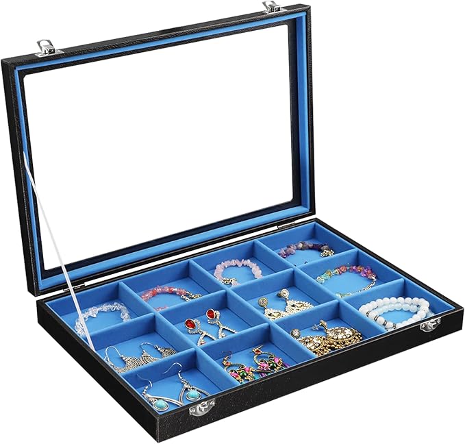 Stratalife Jewelry Organizer Bracelet Earring Holder Organizer Jewelry Drawer Storage Anti Tarnish Bangle Ring Holder Box for Women 12 Grid (Blue Black) by Stratalife