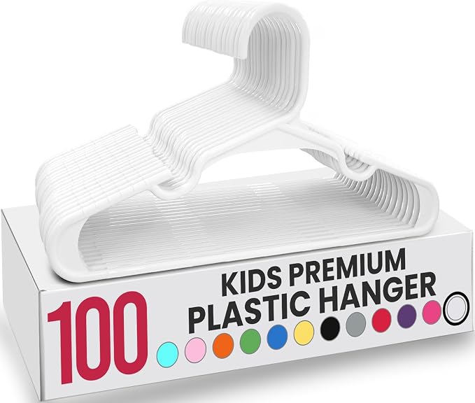Utopia Home Kids Hangers - Plastic Baby Hangers for Closet - Childrens Hangers for Clothes & Infant Hangers for Closet - Ideal for Everyday Standard Use (White, Pack of 100) by UTOPIAHOME