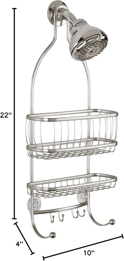 iDesign York Metal Wire Hanging Shower Caddy, Extra Wide Space for Shampoo, Conditioner, and Soap with Hooks for Razors, Towels, and More, 9.75" x 4" x 22", Satin Silver - Image 6