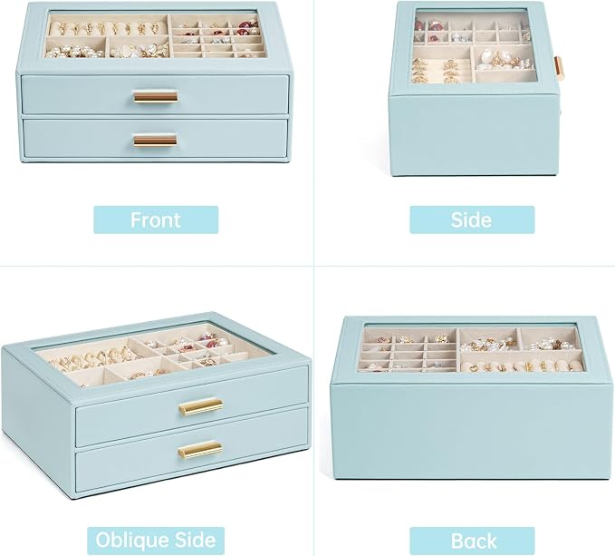 AKOZLIN Jewelry Box with Clear Lid Functional Leather Jewelry Storage Organizer Case 2 Drawers for Women Girls Necklace Ring Bracelet Earring - Image 7