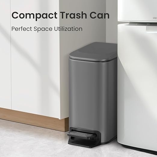 Cesun Small Bathroom Trash Can with Lid Soft Close, Step Pedal, 6 Liter / 1.6 Gallon Stainless Steel Garbage Can with Removable Inner Bucket, Anti-Fingerprint Finish (Gray) - Image 3