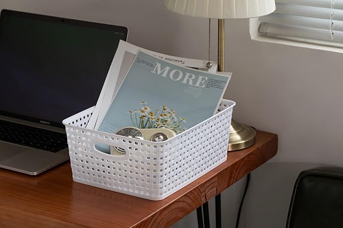 Eslite Plastic Storage Baskets for Organizing,11"X8.5"X4.7",Pack of 4 (White) - Image 6