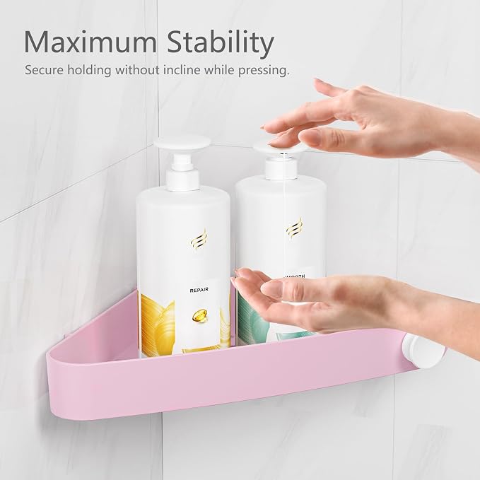 Sotfamily Plastic Shower Caddy Corner (For 90° Only), 4 Pack Adhesive Corner Shower Shelves for Bathroom Organizers and Storage, Pink - Image 4