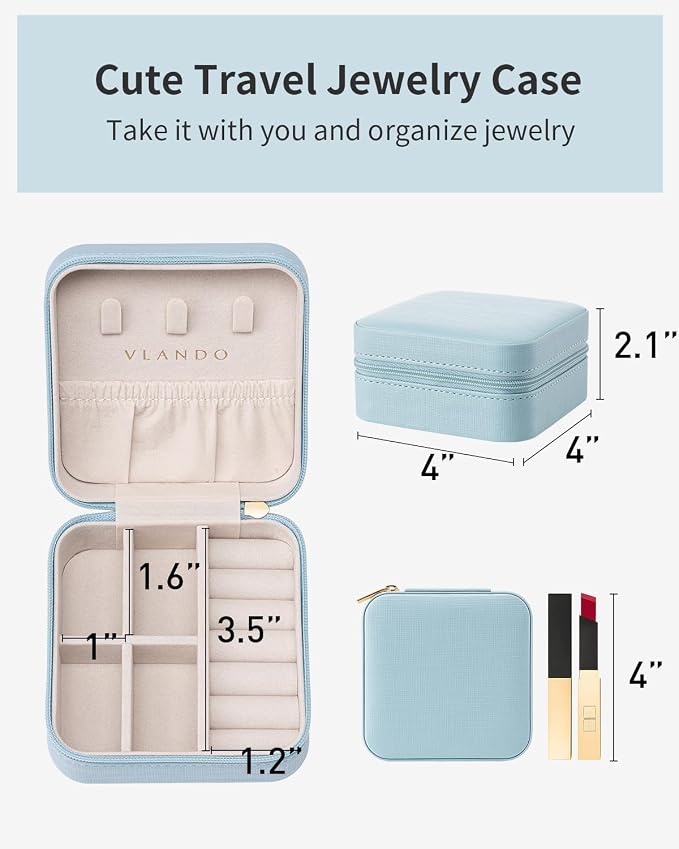 VLANDO Travel Jewelry Box, Small Jewelry Travel Organizer Case for Girls Women - Blue*6 pack - Image 5