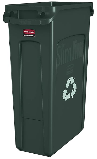 Rubbermaid Commercial Products Slim Jim Plastic Rectangular Recycling/Compost Bin with Venting Channels 23 Gallon Green Recycling (FG354007GRN) by RubbermaidCommercialProducts