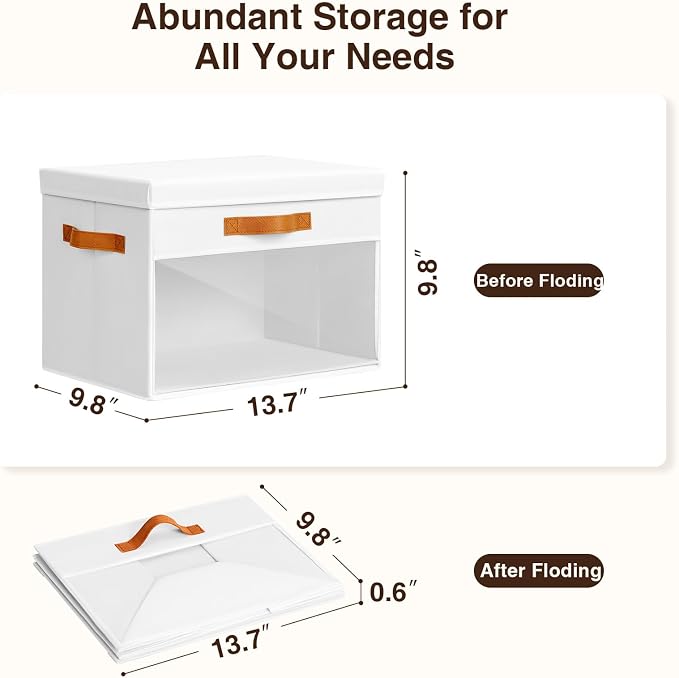 Homsorout Large Storage Bins with Lids - 3 Pack Foldable Decorative Organizers with Clear Windows & Handles, Cube Storage Organizers for Clothes, Blankets, Sweaters, Sheets, White - Image 3