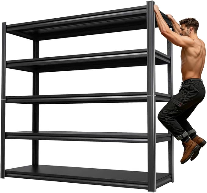 46''W Storage Shelves,3000LBS Garage Shelving,Adjustable Garage Shelves,Heavy Duty Metal Shelving, 5 Tier Wood Utility Steel Shelf, Easy-to-Install Shelving Units and Storage 71.2''x46''x19.7 by KORVENA
