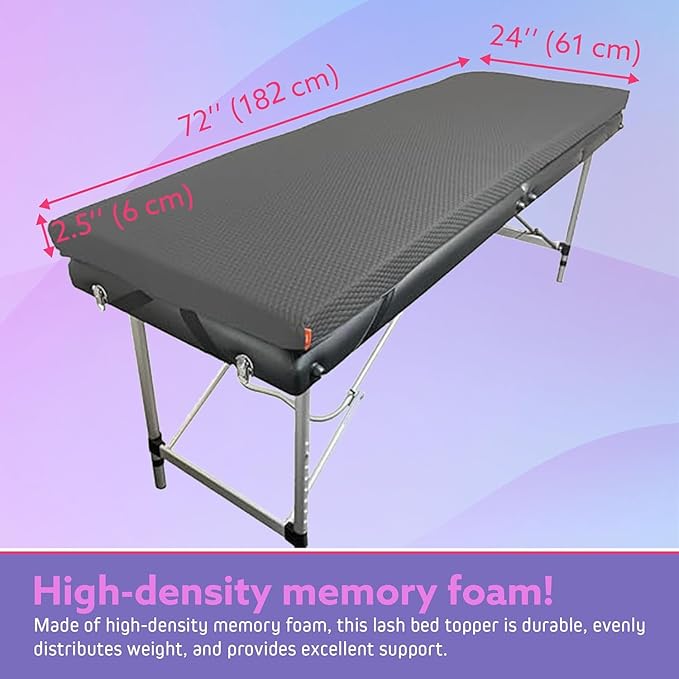 Lash Bed Foam Topper – 2.5 Inch Thick Memory Foam Massage Table Pad with Corner Straps & Anti-Slip Base, Comfortable Spa or Facial Bed Topper for Lash Extensions & Salon Use – Gray