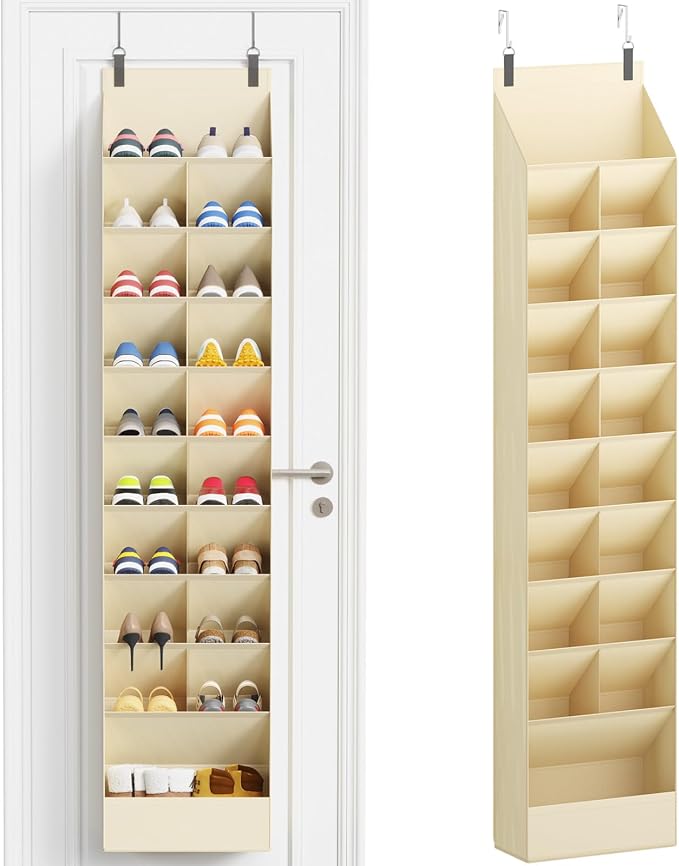 Lifewit 10 Tier Over the Door Shoe Organizer with 19 Large Deep Pockets, Fabric Hanging Shoes Shelf for Closet, Dorm Storage, Fit Up to 20 Pair Shoe Rack Holder for Sneakers, Boots, Beige by Lifewit