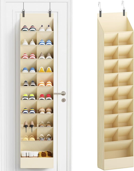 Lifewit 10 Tier Over the Door Shoe Organizer with 19 Large Deep Pockets, Fabric Hanging Shoes Shelf for Closet, Dorm Storage, Fit Up to 20 Pair Shoe Rack Holder for Sneakers, Boots, Beige by Lifewit
